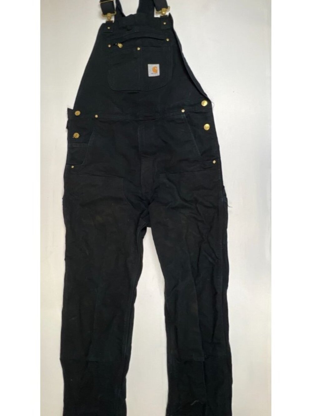 Carhartt Men’s R01 36x34 Relaxed Fit Black Cotton Duck Bib Overalls Double Knee